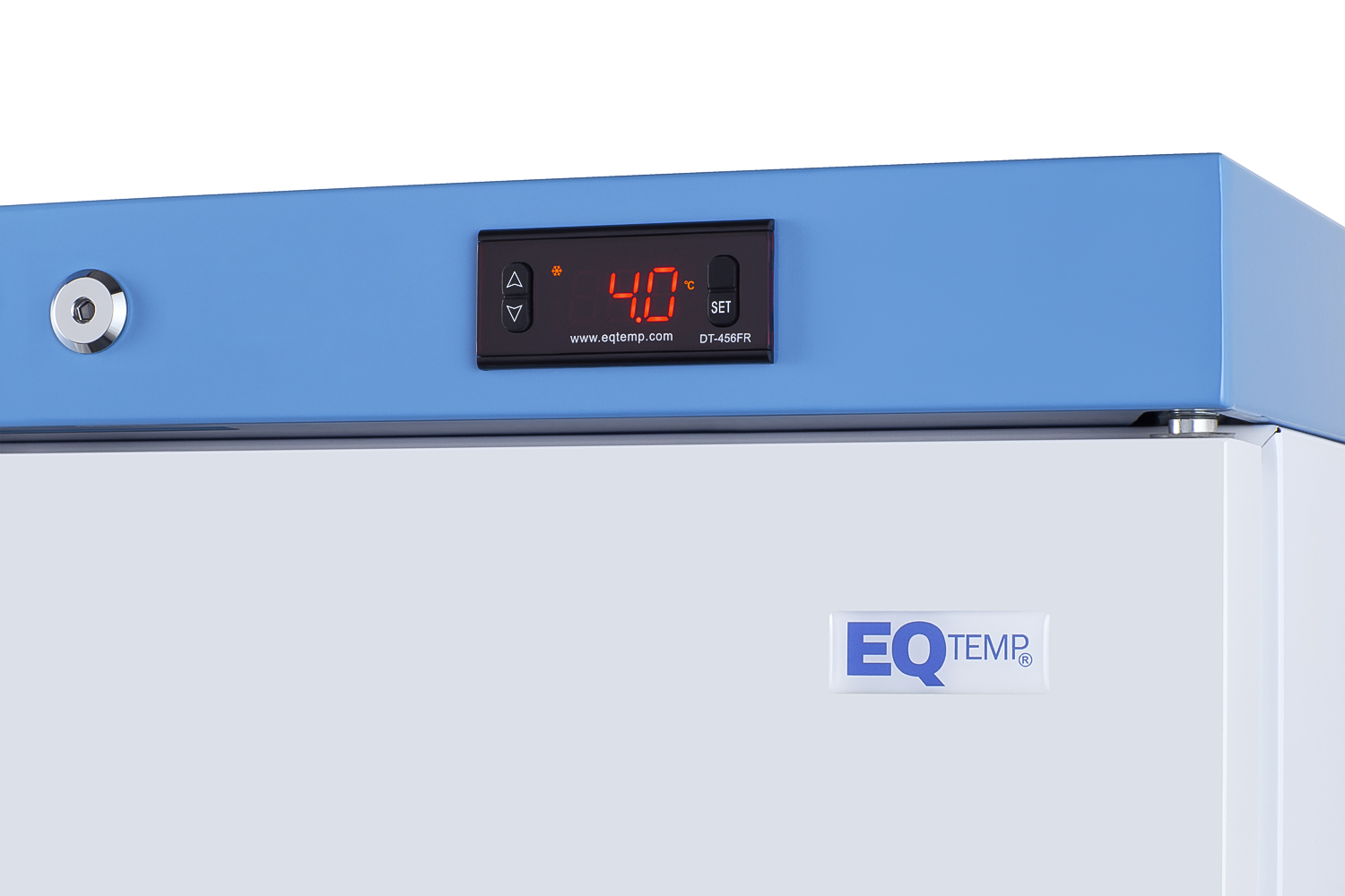 Built-In healthcare all-refrigerator certified to NSF/ANSI 456 with self-closing glass door, front lock, digital controls, and NIST calibrated temperature readout